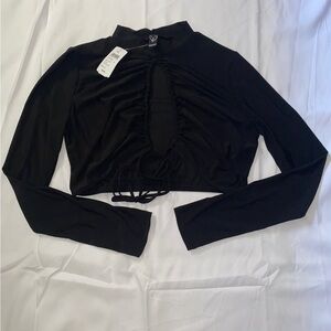 Black Long‎ Sleeve Ruched Top